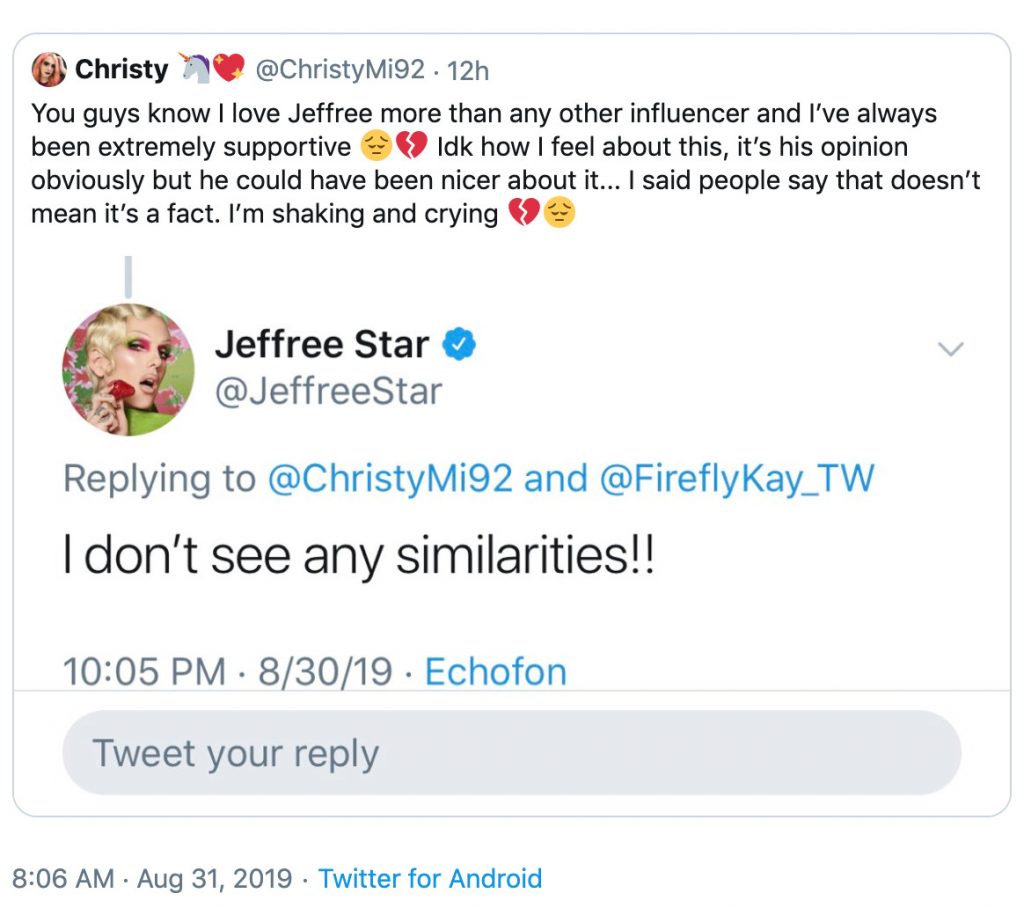 Jeffree Star Idon't see any similarities!!