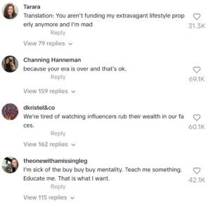 ジャクリンのTikTokコメント欄